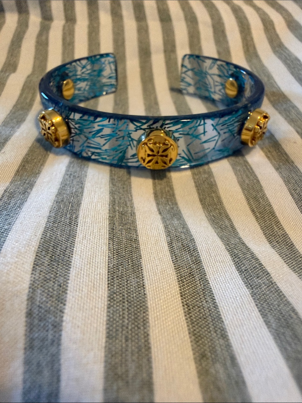 Rustic Cuff Gold-Accent Teal Confetti Resin Bracelet